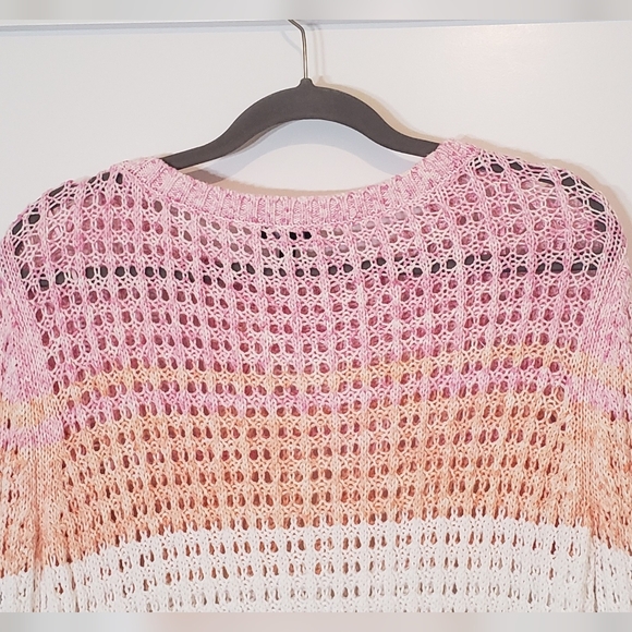 Talbots Open Stitch Cotton Pullover Knit Sweater Pastel Stripes Size Large Petit - Picture 11 of 12